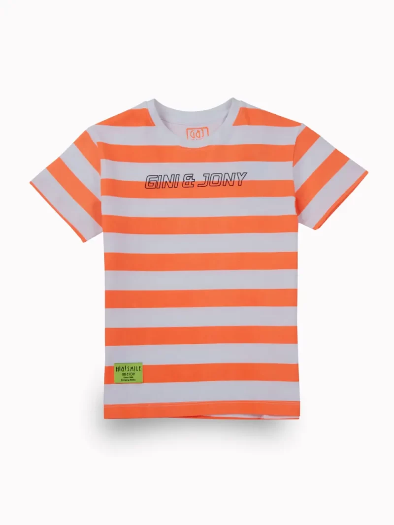 Gini And Jony Boys Orange Stripes Cotton T-Shirt Half Sleeves
