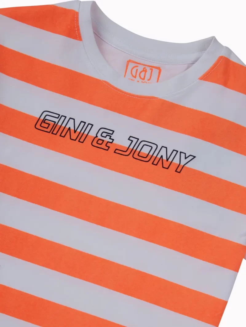 Gini And Jony Boys Orange Stripes Cotton T-Shirt Half Sleeves