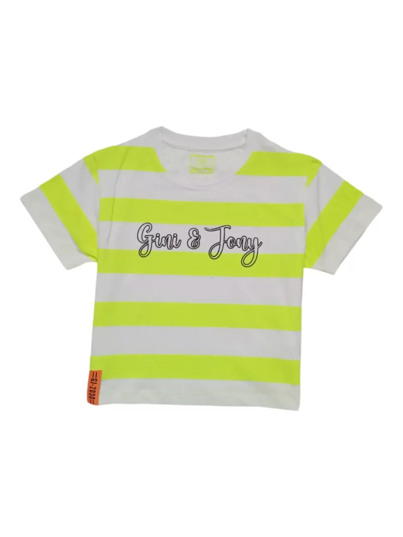 Gini And Jony Girls Yellow Stripes Cotton Knits Top Half Sleeves 3-4 Years