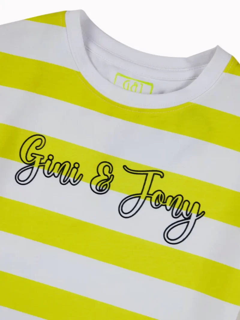 Gini And Jony Girls Yellow Stripes Cotton Knits Top Half Sleeves 3-4 Years