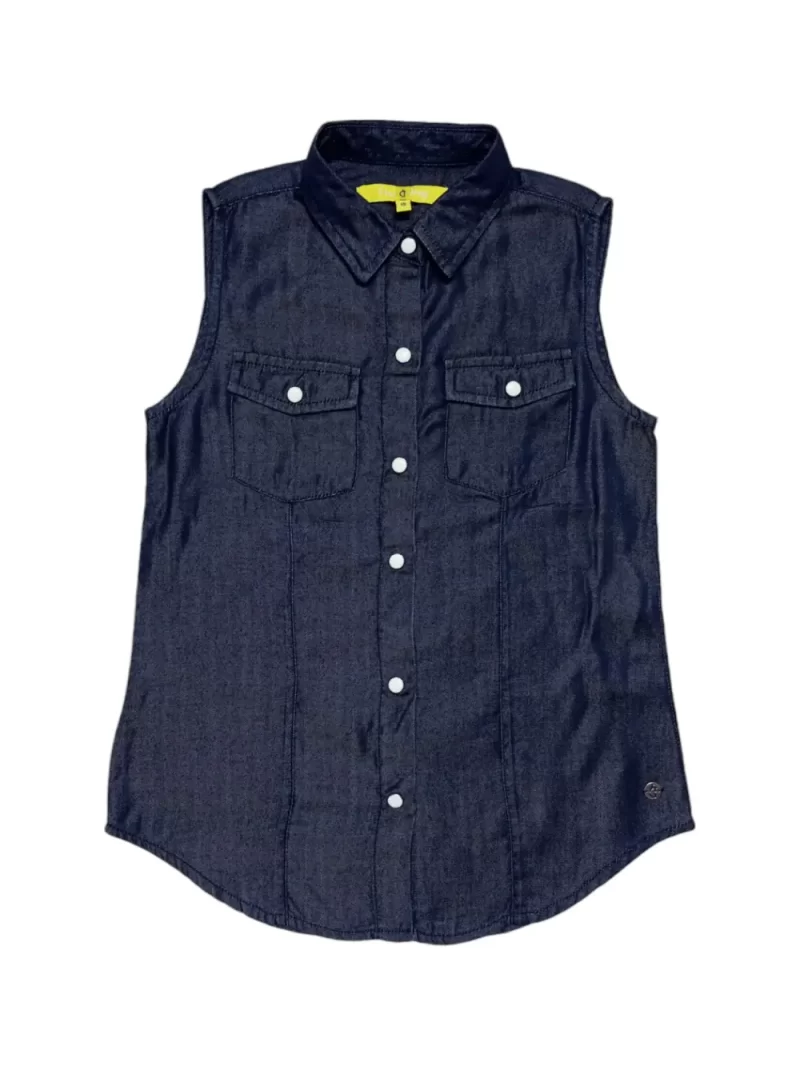 Gini And Jony Girls Dark Blue Solid Denim Woven Top Cap Sleeves 9-10 Years