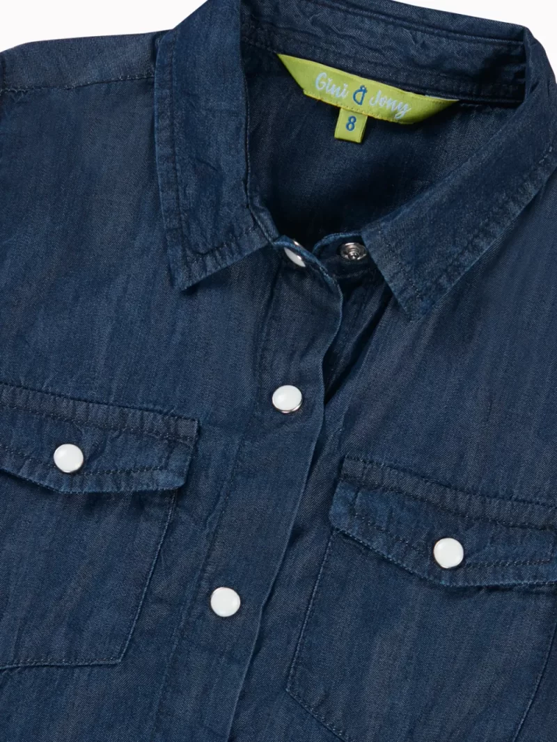 Gini And Jony Girls Dark Blue Solid Denim Woven Top Cap Sleeves 9-10 Years