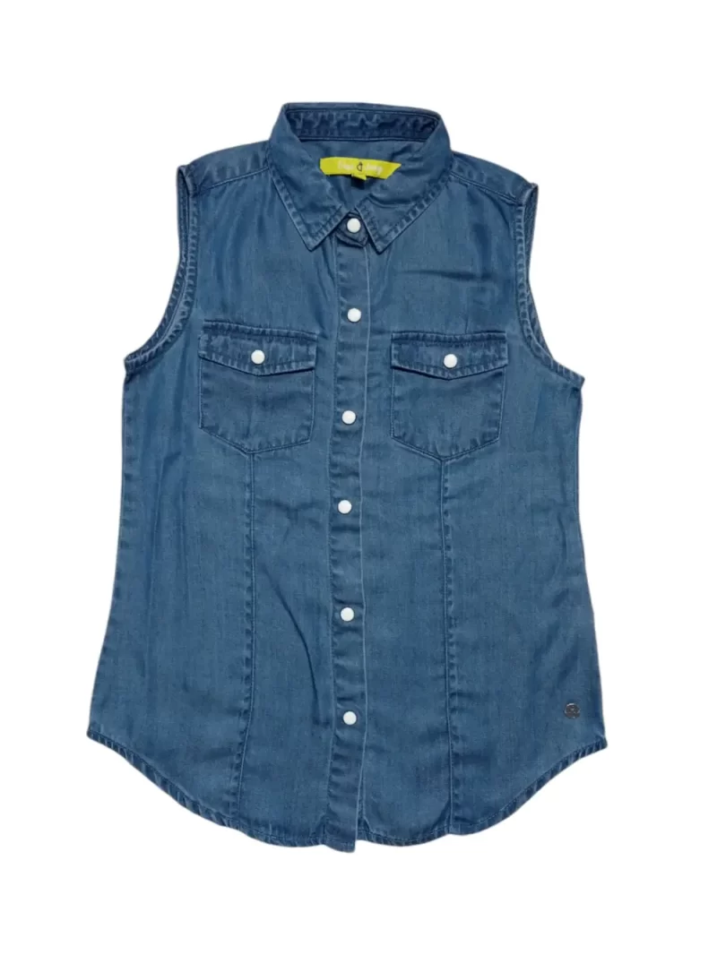 Gini And Jony Girls Blue Solid Denim Woven Top Cap Sleeves 9-10 Years