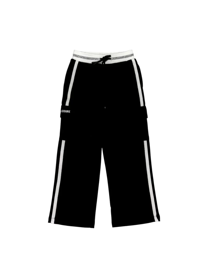Gini And Jony Girls Black Color Block Cotton Track Pant Elasticated