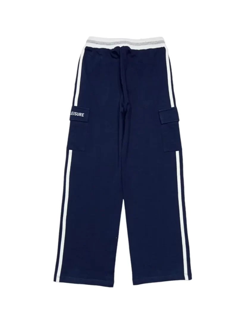 Gini And Jony Girls Navy Color Block Cotton Track Pant Elasticated
