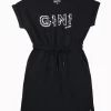 Gini And Jony Girls Black Typographic Print Cotton Dress Short Sleeves