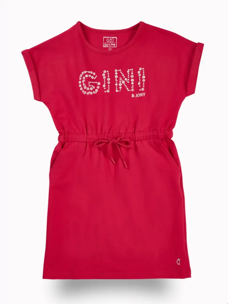 Gini And Jony Girls Dark Pink Floral Print Cotton Dress Half Sleeves