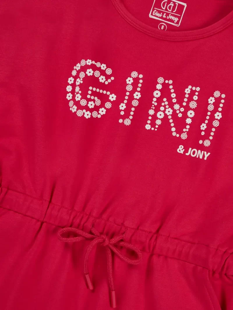 Gini And Jony Girls Dark Pink Floral Print Cotton Dress Half Sleeves