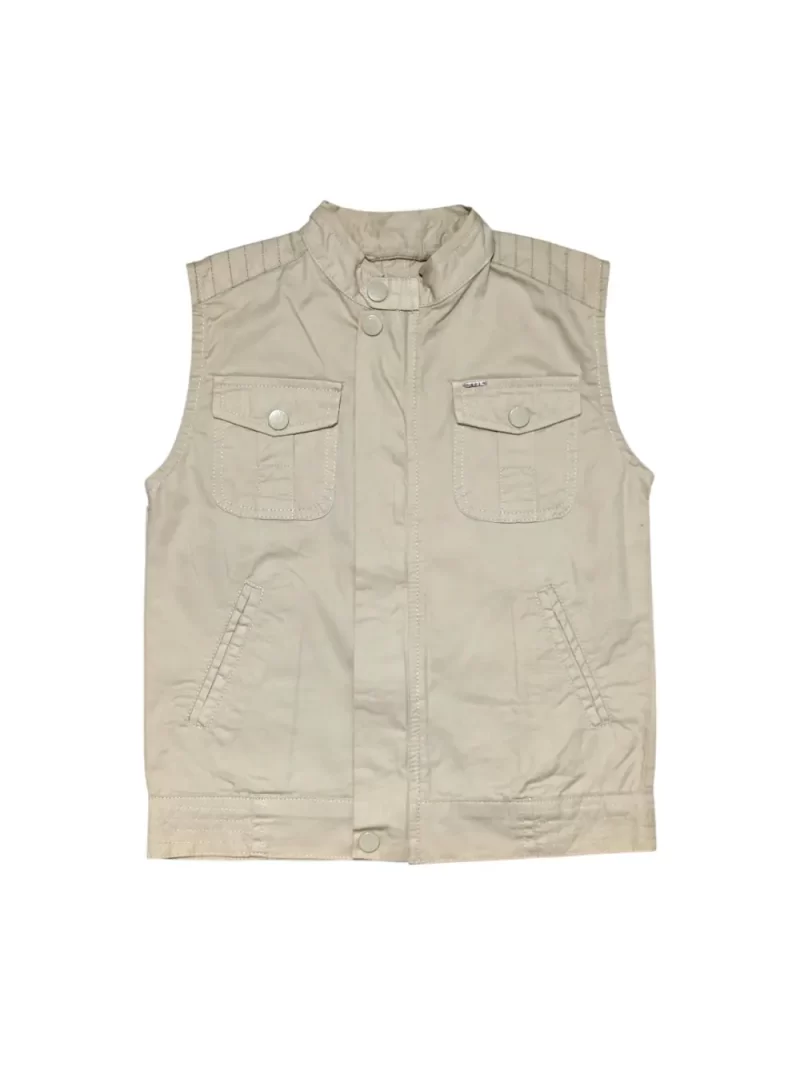 Gini And Jony Boys Off White Typographic Print Cotton Woven Jacket Sleeveless