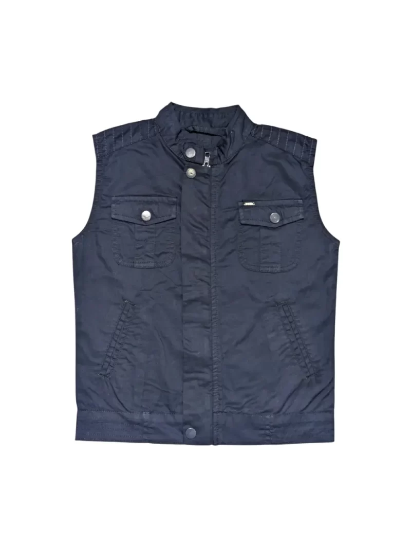 Gini And Jony Boys Navy Typographic Print Cotton Woven Jacket Sleeveless