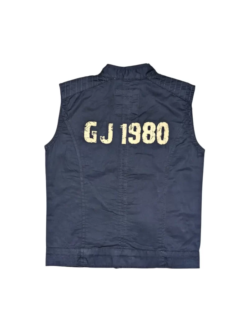 Gini And Jony Boys Navy Typographic Print Cotton Woven Jacket Sleeveless