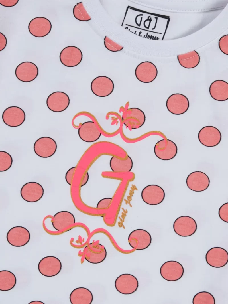 Gini And Jony Girls Peach Polka Dots Cotton Knits Top Half Sleeves 9-10 Years