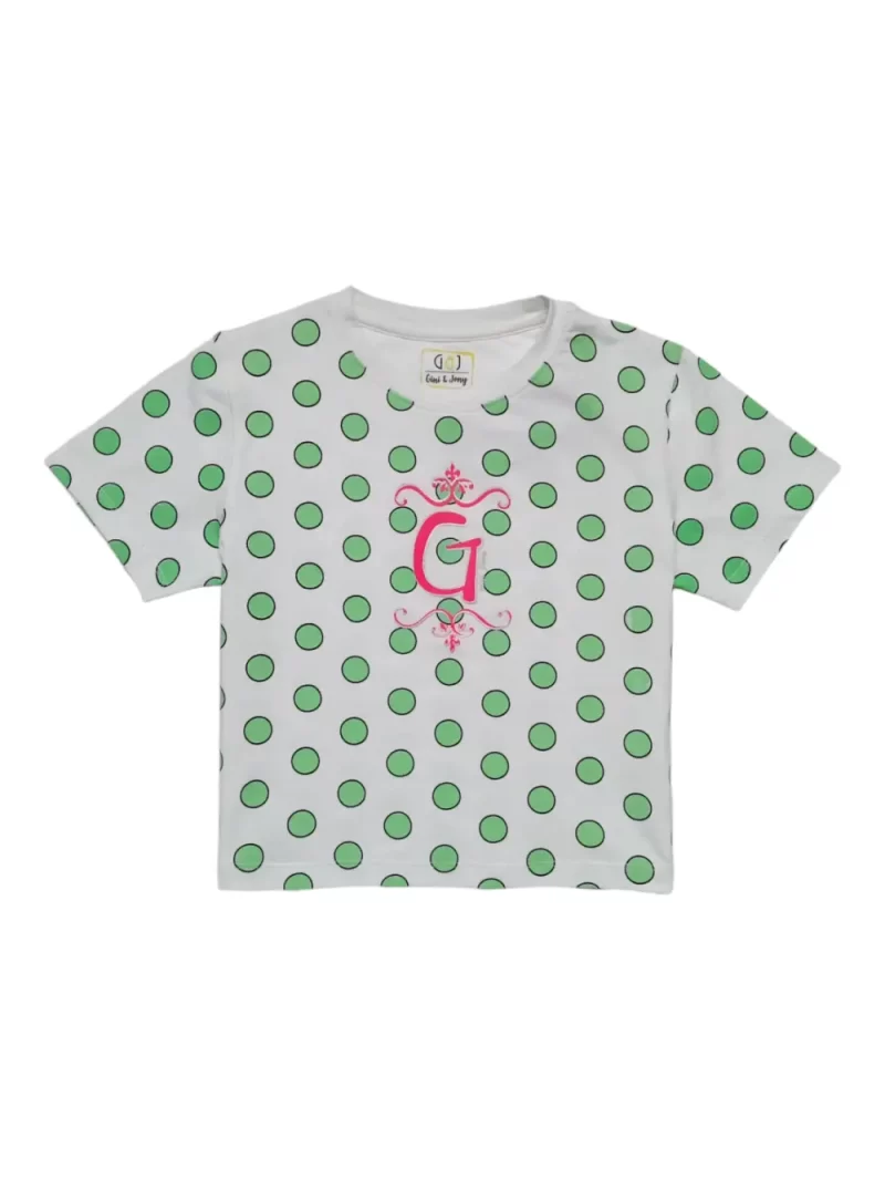 Gini And Jony Girls Green Polka Dots Cotton Knits Top Half Sleeves 9-10 Years
