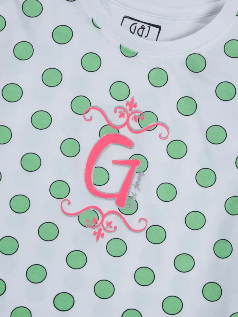 Gini And Jony Girls Green Polka Dots Cotton Knits Top Half Sleeves 9-10 Years