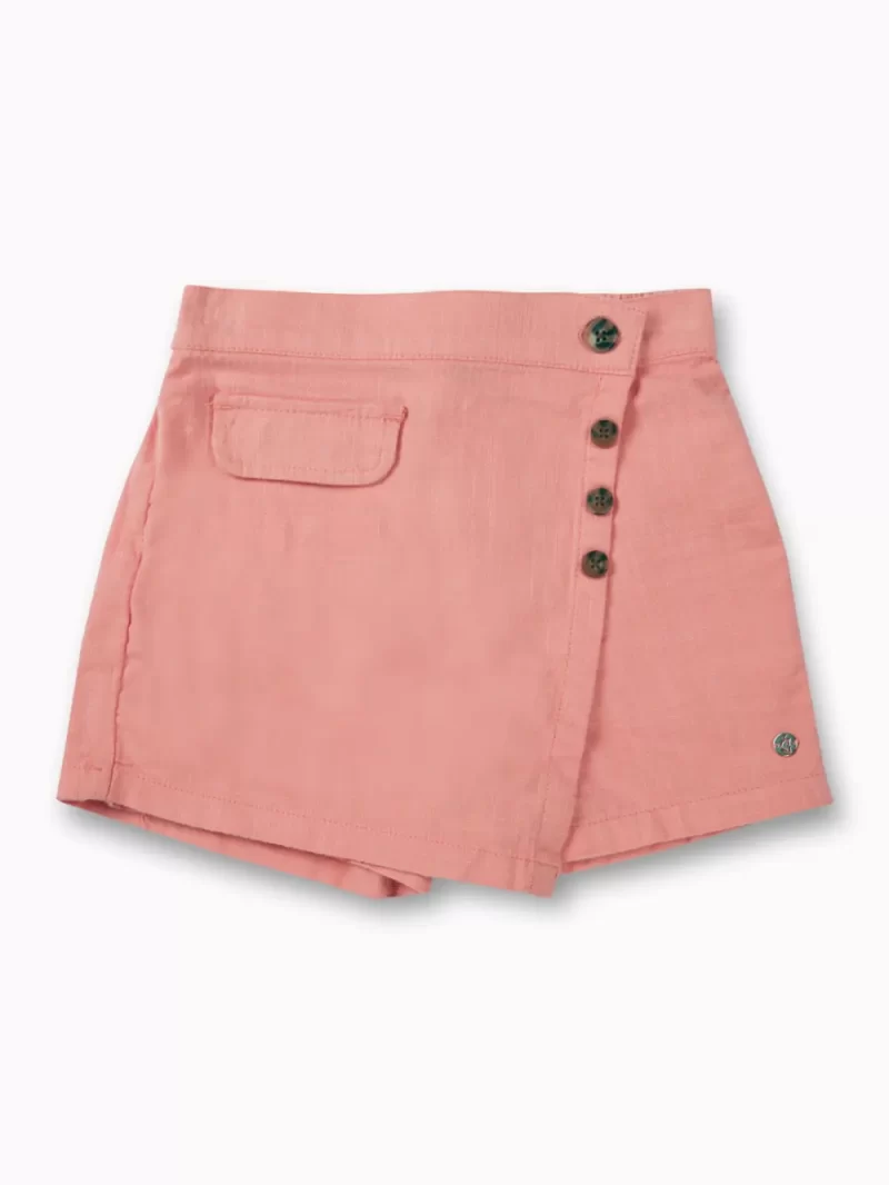 Gini And Jony Girls Peach Solid Linen Skorts Elasticated