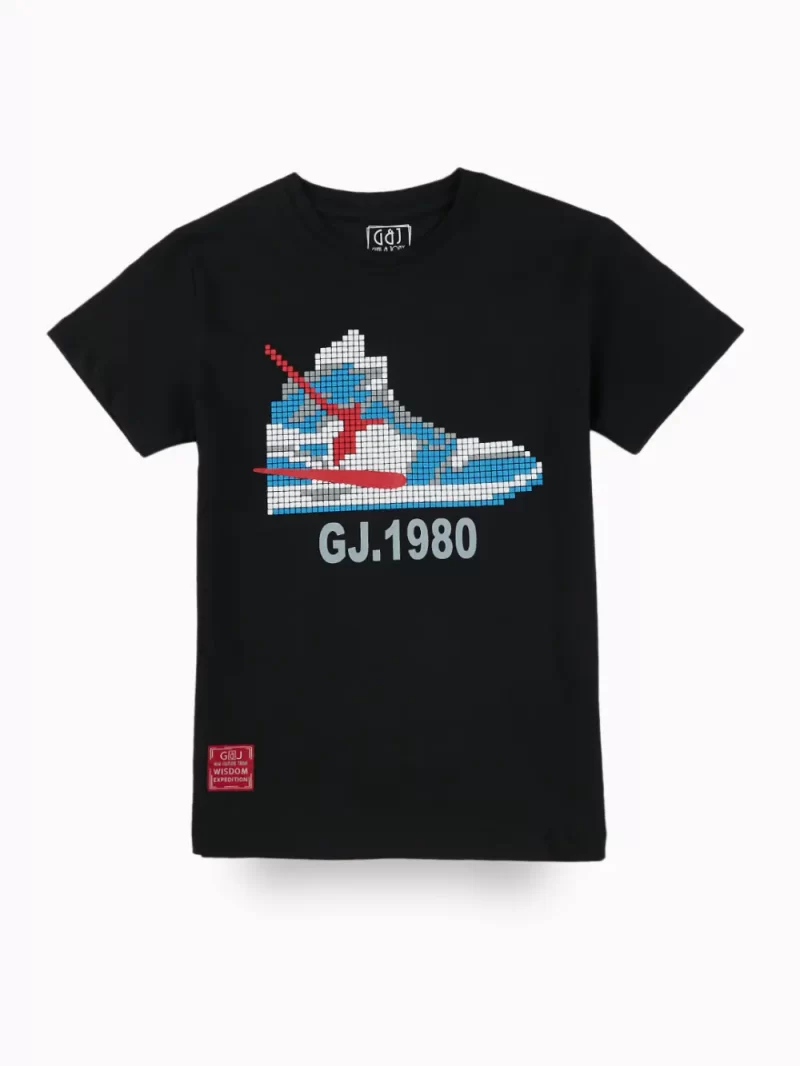 Gini And Jony Boys Black Graphic Print Cotton T-Shirt Half Sleeves