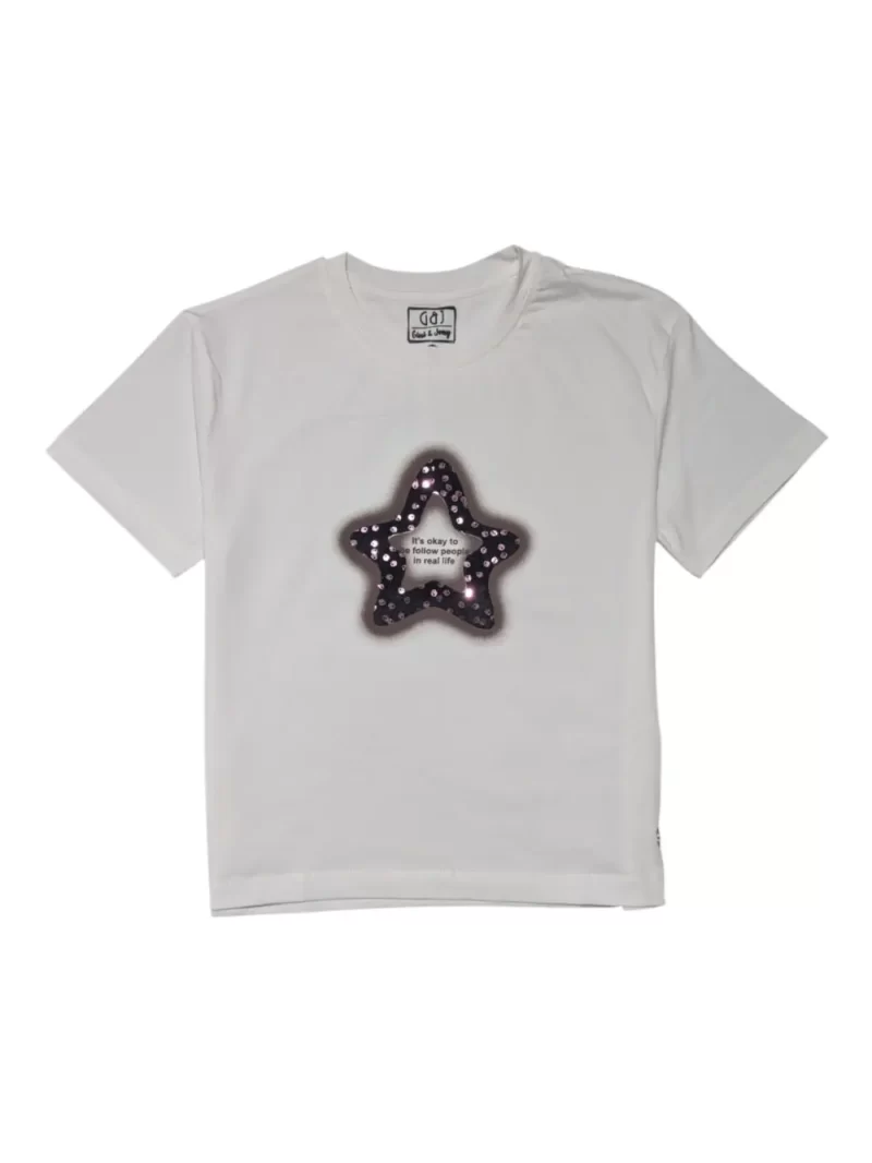 Gini And Jony Girls White Graphic Print Cotton Knits Top Half Sleeves 9-10 Years