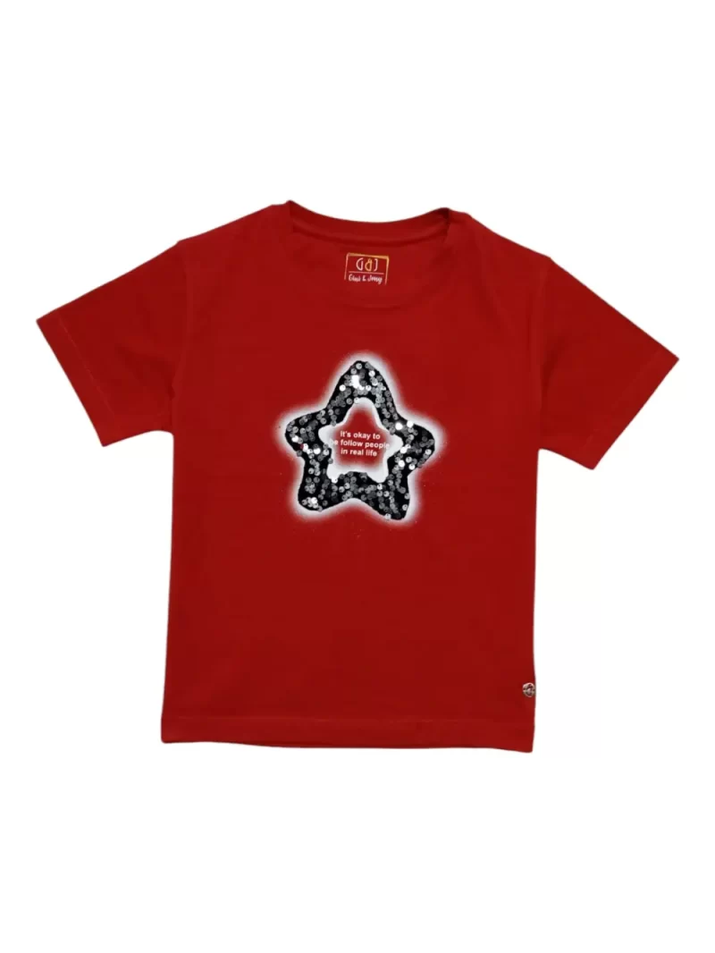 Gini And Jony Girls Red Graphic Print Cotton Knits Top Half Sleeves 9-10 Years