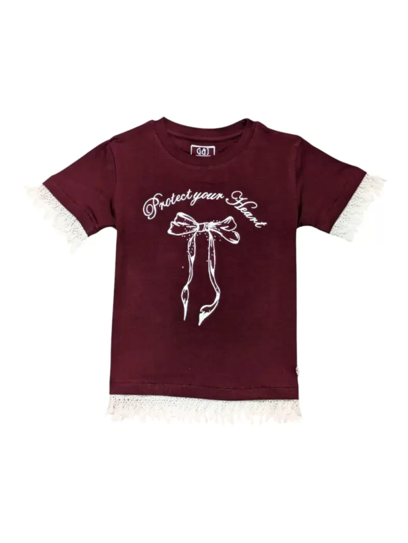 Gini And Jony Girls Maroon Graphic Print Cotton Knits Top Half Sleeves 9-10 Years