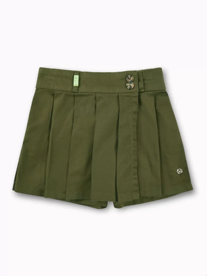 Gini And Jony Girls Olive Solid Cotton Skort Elasticated