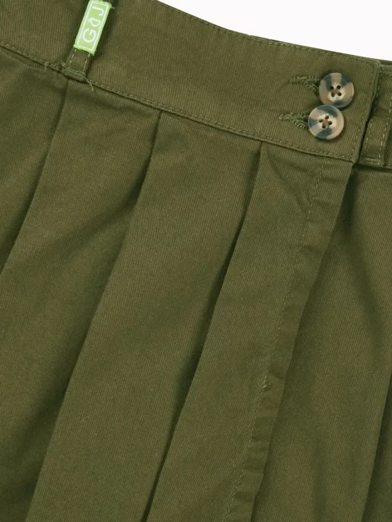 Gini And Jony Girls Olive Solid Cotton Skort Elasticated