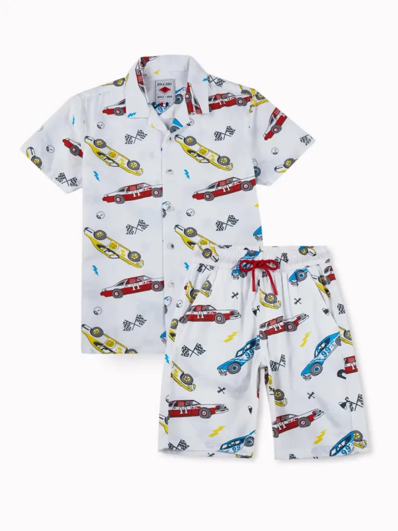 Gini And Jony Boys White Conversational Print Cotton Co-Ordinate Half Sleeves