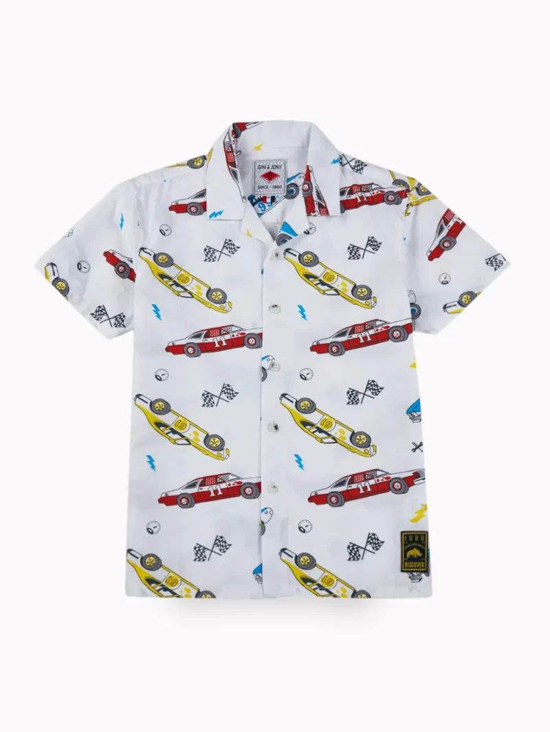 Gini And Jony Boys White Conversational Print Cotton Co-Ordinate Half Sleeves