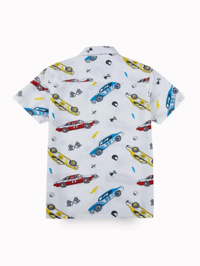 Gini And Jony Boys White Conversational Print Cotton Co-Ordinate Half Sleeves