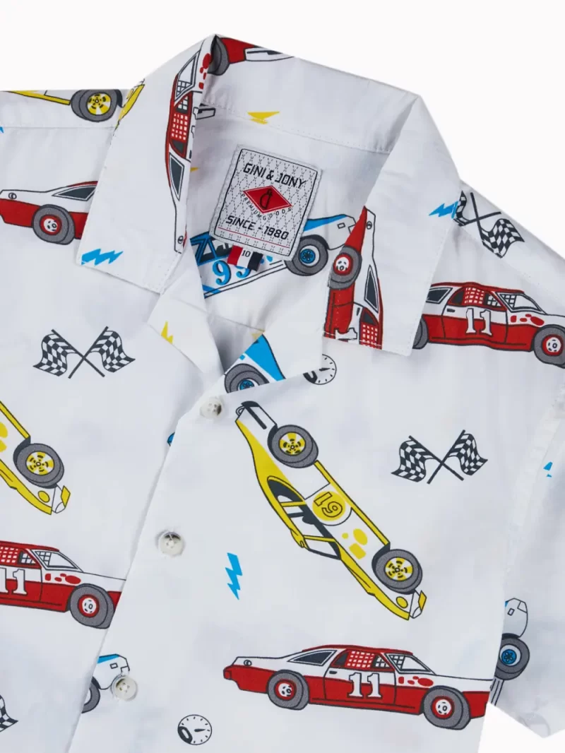 Gini And Jony Boys White Conversational Print Cotton Co-Ordinate Half Sleeves