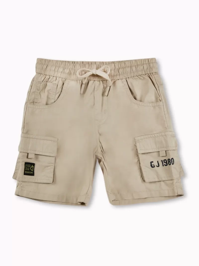 Gini And Jony Boys Beige Solid Cotton Shorts Elasticated
