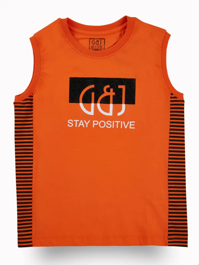 Gini And Jony Boys Orange Typographic Print Cotton Sando Sleeveless