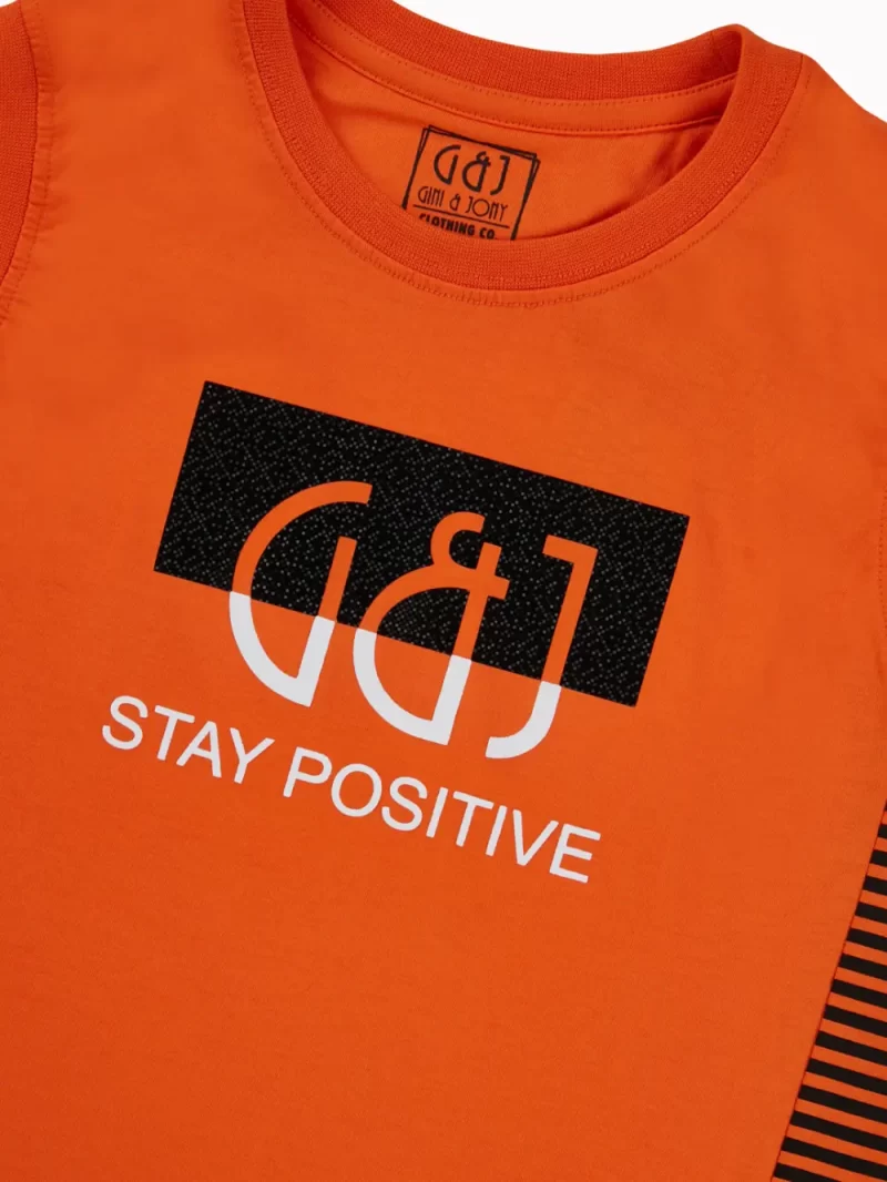 Gini And Jony Boys Orange Typographic Print Cotton Sando Sleeveless