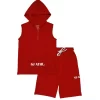 Gini And Jony Boys Red Typographic Print Cotton Co-Ordinate Sleeveless