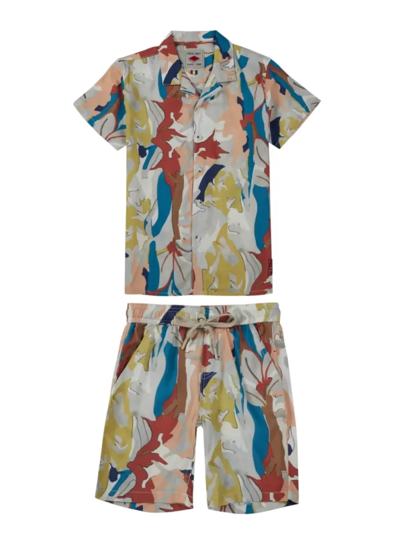 Gini And Jony Boys Off White Abstract Print Cotton Co-Ordinate Half Sleeves