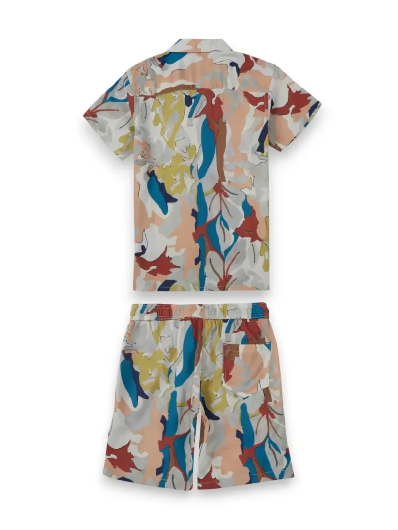 Gini And Jony Boys Off White Abstract Print Cotton Co-Ordinate Half Sleeves