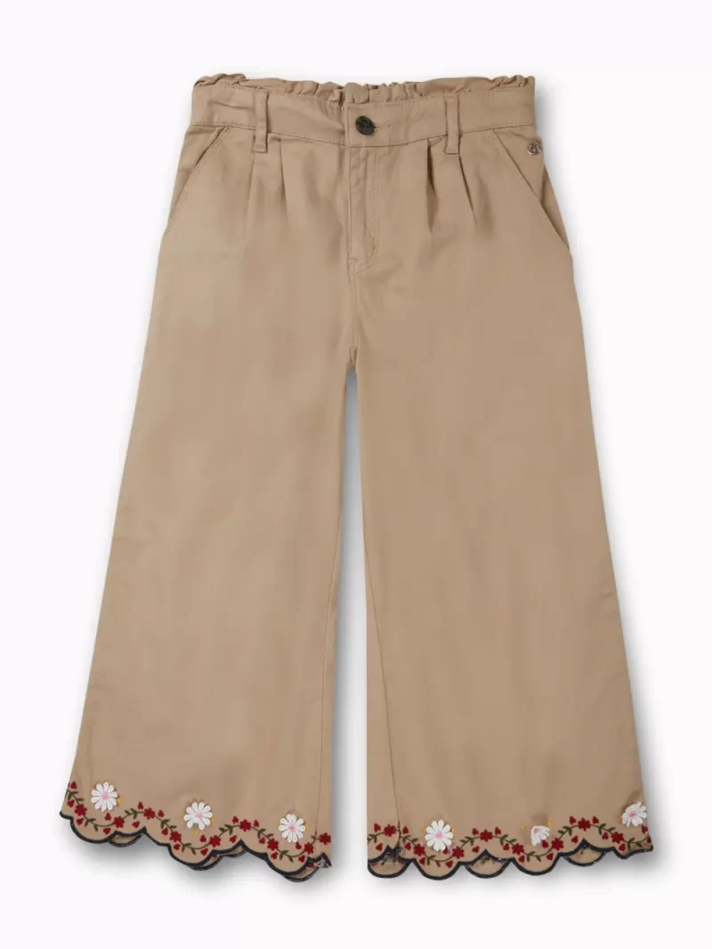 Gini And Jony Girls Khaki Applique Cotton Culottes Elasticated