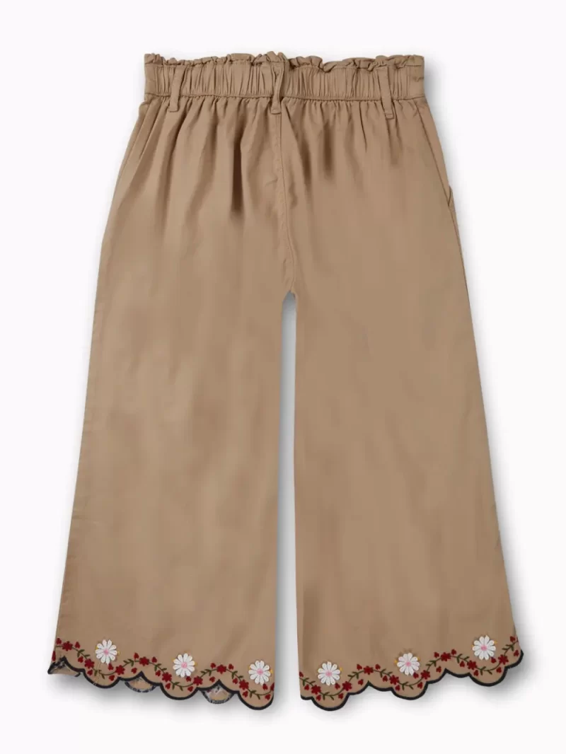 Gini And Jony Girls Khaki Applique Cotton Culottes Elasticated