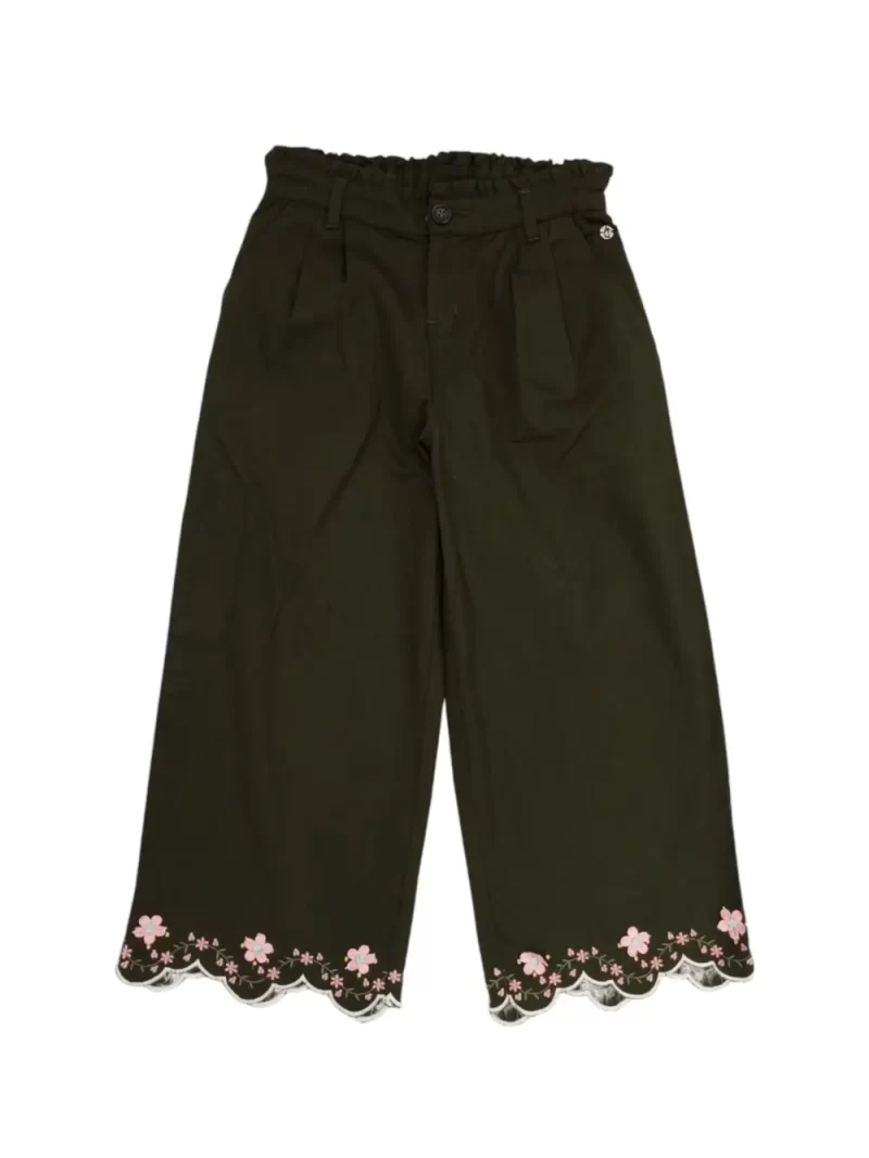 Gini And Jony Girls Olive Embroidery Cotton Culottes Elasticated
