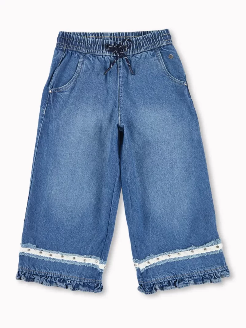 Gini And Jony Girls Blue Washed Denim Culottes Elasticated