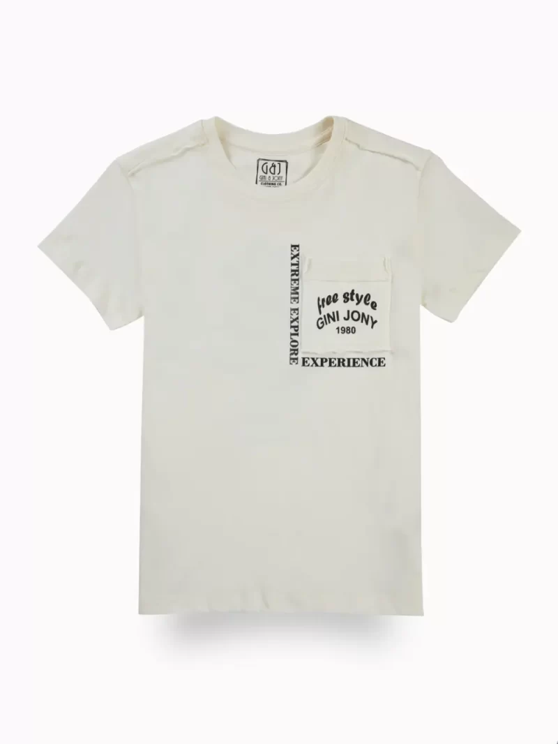Gini And Jony Boys Off White Graphic Print Cotton T-Shirt Half Sleeves