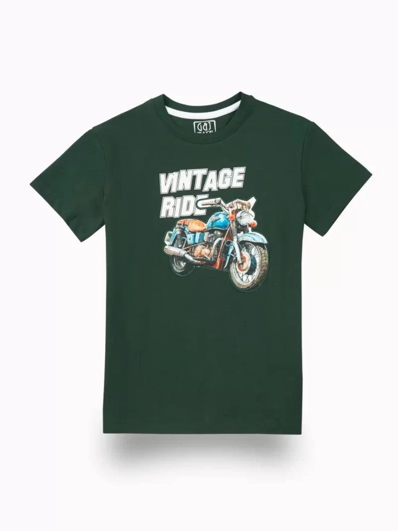 Gini And Jony Boys Dark Green Graphic Print Cotton T-Shirt Half Sleeves