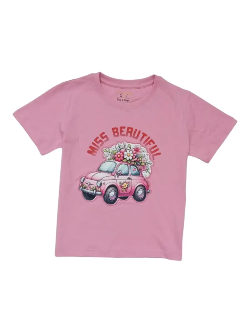 Gini And Jony Girls Pink Graphic Print Cotton Knits Top Half Sleeves 9-10 Years
