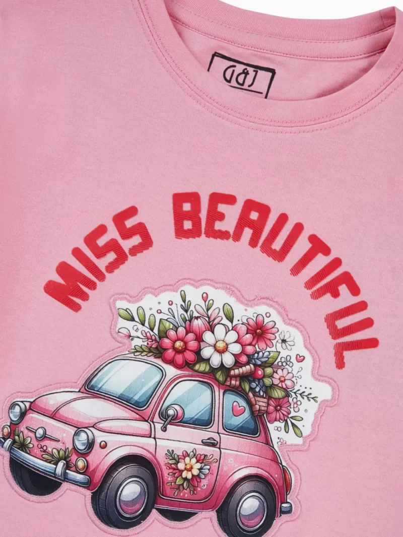 Gini And Jony Girls Pink Graphic Print Cotton Knits Top Half Sleeves 9-10 Years