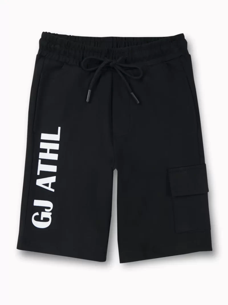 Gini And Jony Boys Black Typographic Print Cotton Bermuda Elasticated