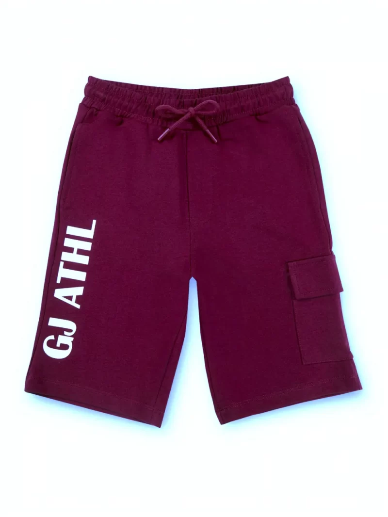 Gini And Jony Boys Burgundy Typographic Print Cotton Bermuda Elasticated