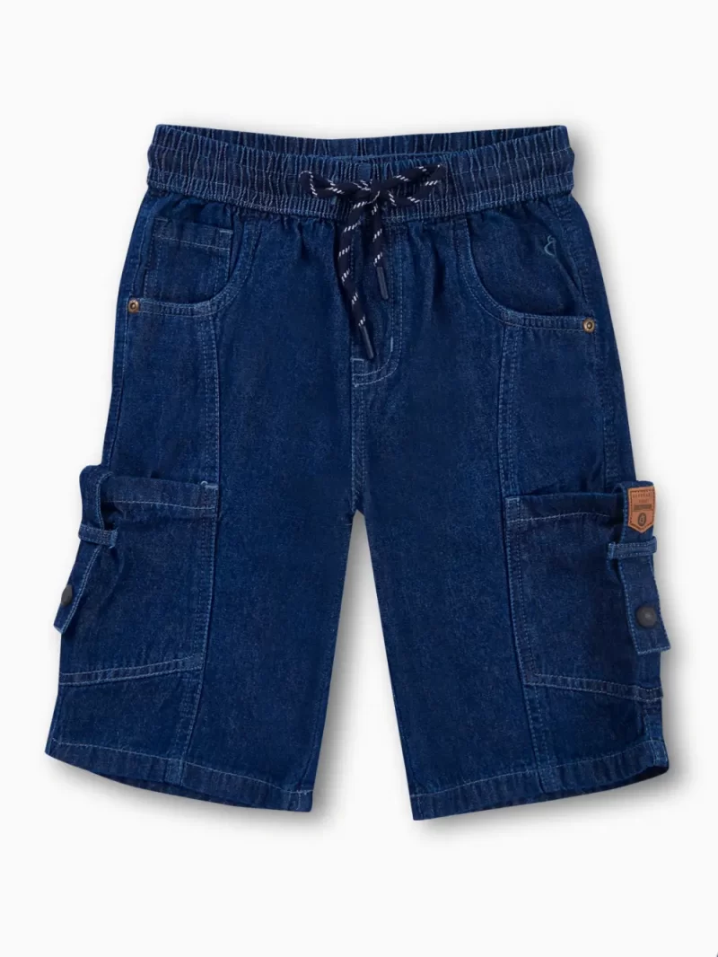 Gini And Jony Boys Dark Blue Solid Denim Bermuda Elasticated