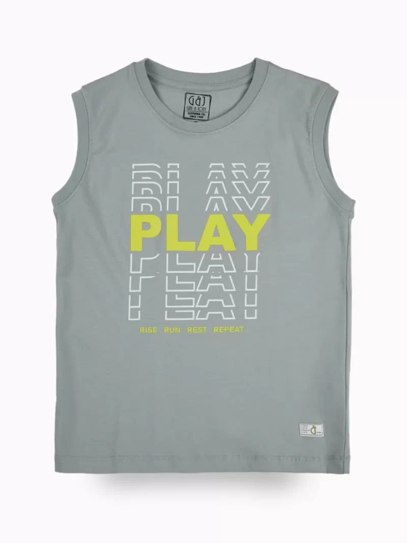Gini And Jony Boys Grey Typographic Print Cotton Sando Sleeveless