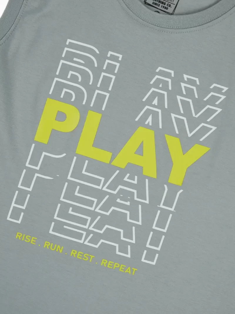 Gini And Jony Boys Grey Typographic Print Cotton Sando Sleeveless