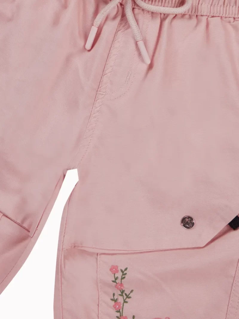 Gini And Jony Girls Light Pink Embroidery Cotton Pedal Pusher Elasticated