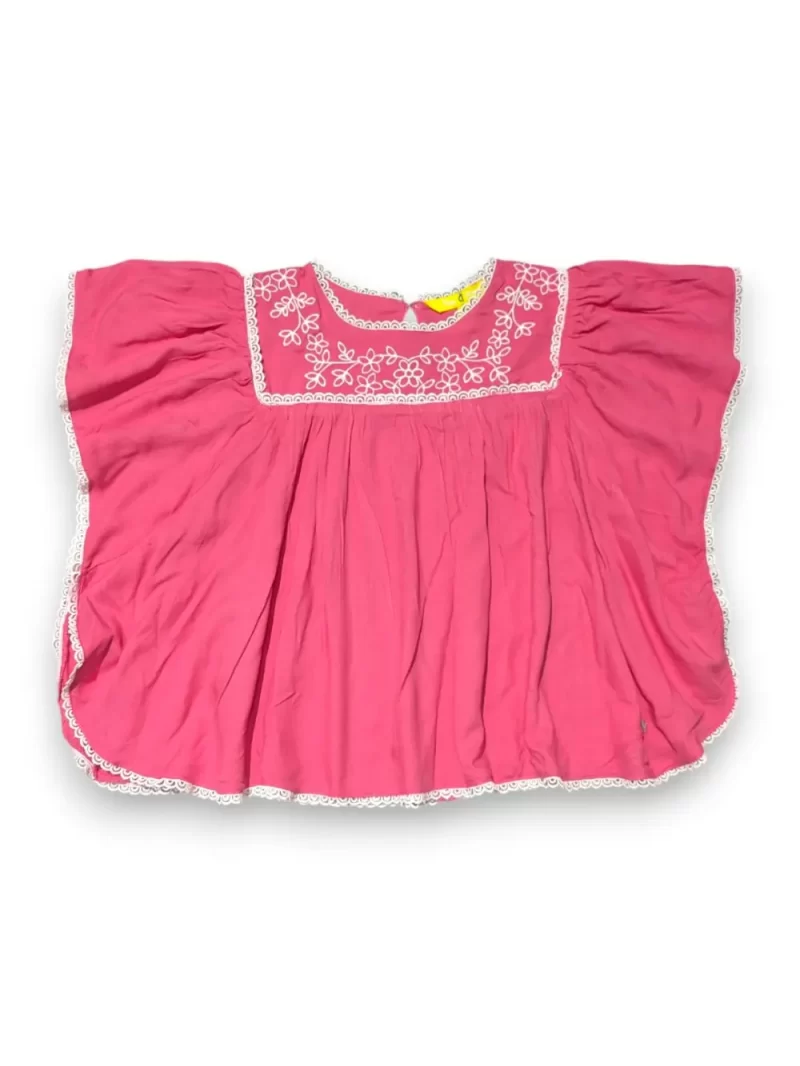 Gini And Jony Girls Pink Floral Print Cotton Woven Top Cap Sleeves 9-10 Years